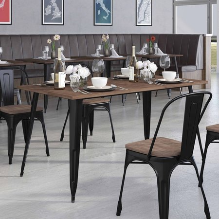 Flash Furniture Rectangle Black Metal Table, 30.25" x 60", 30.25" W, 60" L, 30.5" H, Wood Top, Wood Grain CH-61010-29M1-BK-GG